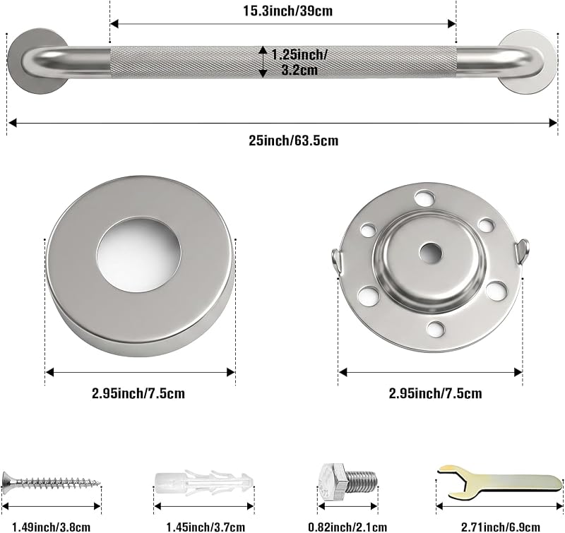 Barras agarre ducha 24" ADA acero inox set 2