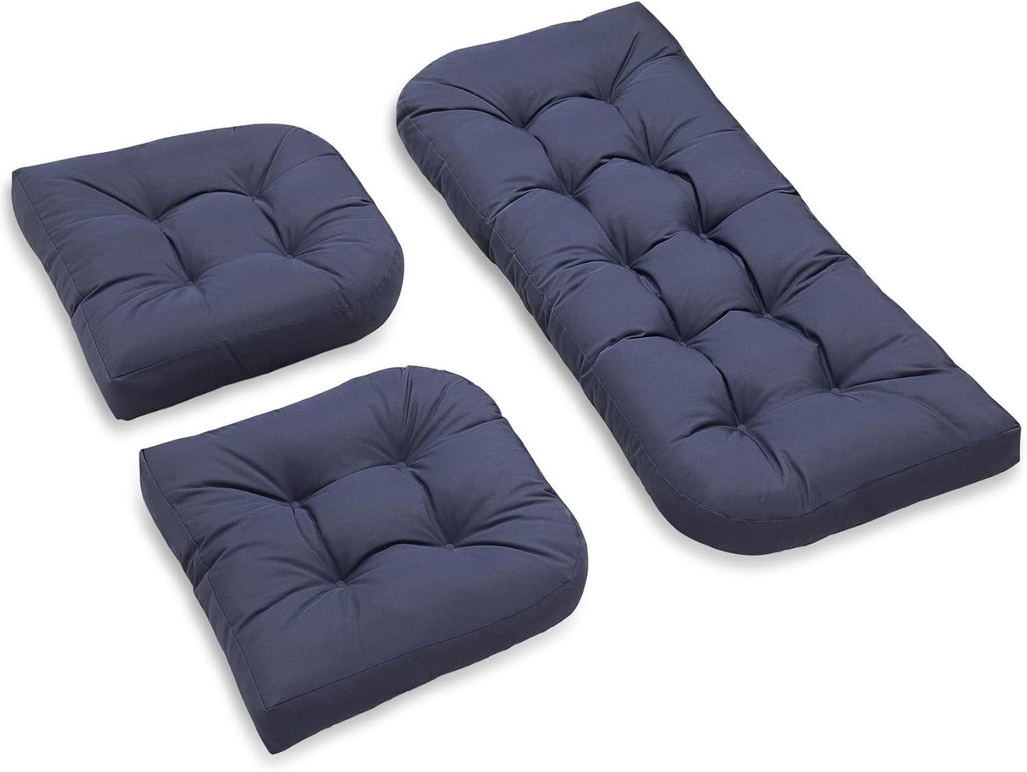 3 Cojines Mimbre Patio Antiderrap Impermeables Azul
