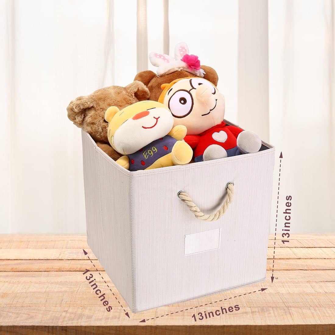 Set cestas tela beige 13x13" asa organización hogar