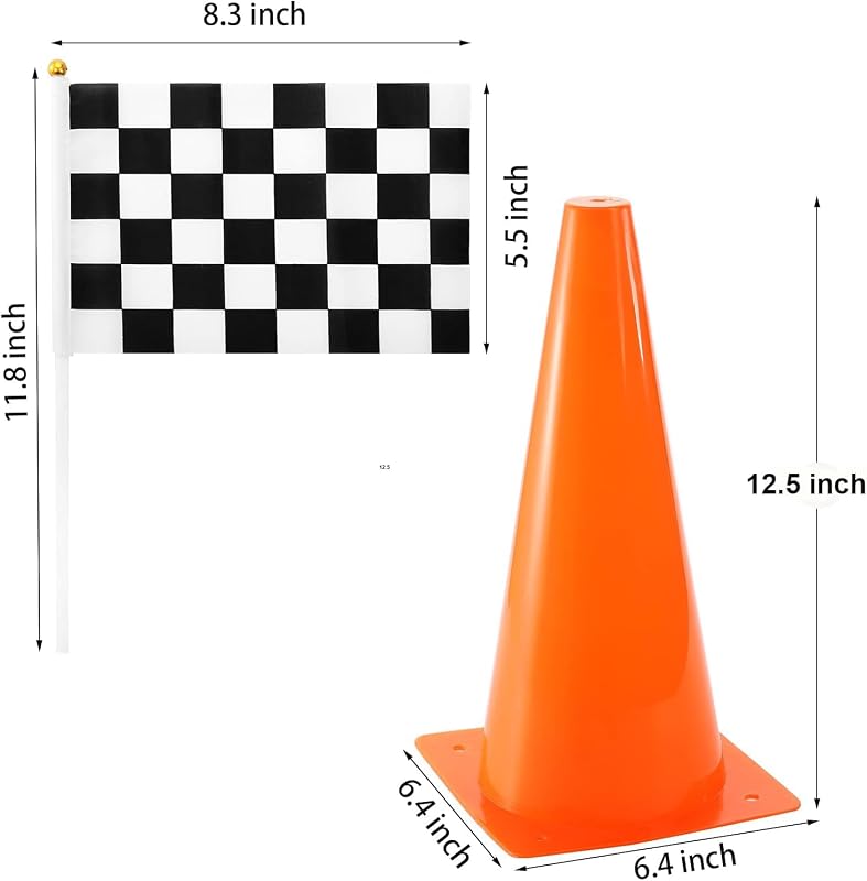 12 Conos Plástico 12.5pulg Banderas Cuadros Naranja