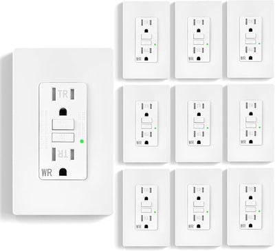 10 Tomas GFCI 15A Autocomprobación LED Resistente UL