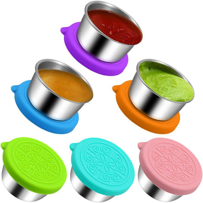 6 Pzas Recipientes Acero Inox 1.6oz con Tapa para Condimentos