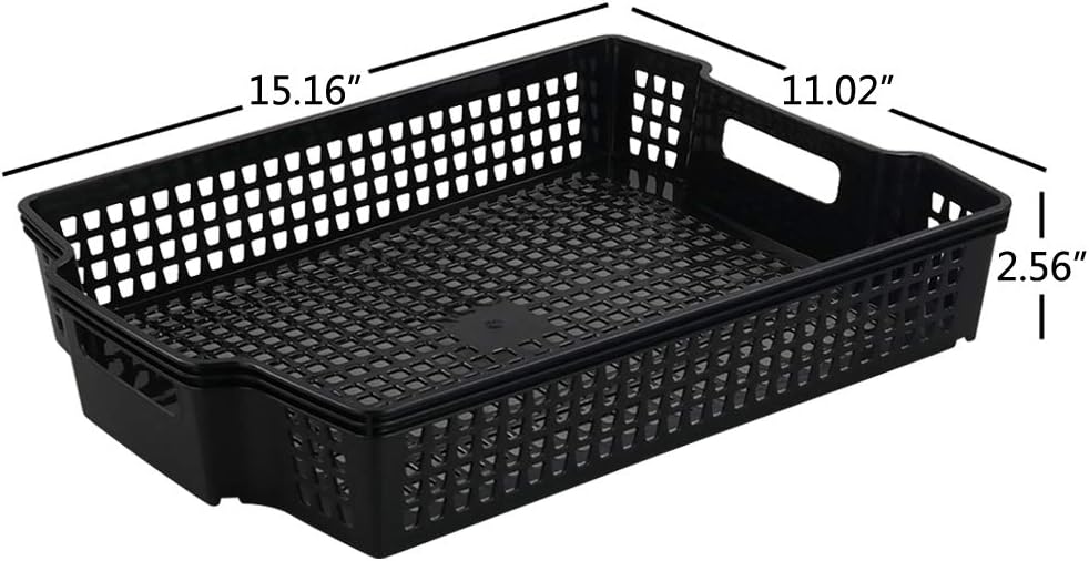 6 Pzas Cestas Plástico Negro Bandejas Apilables