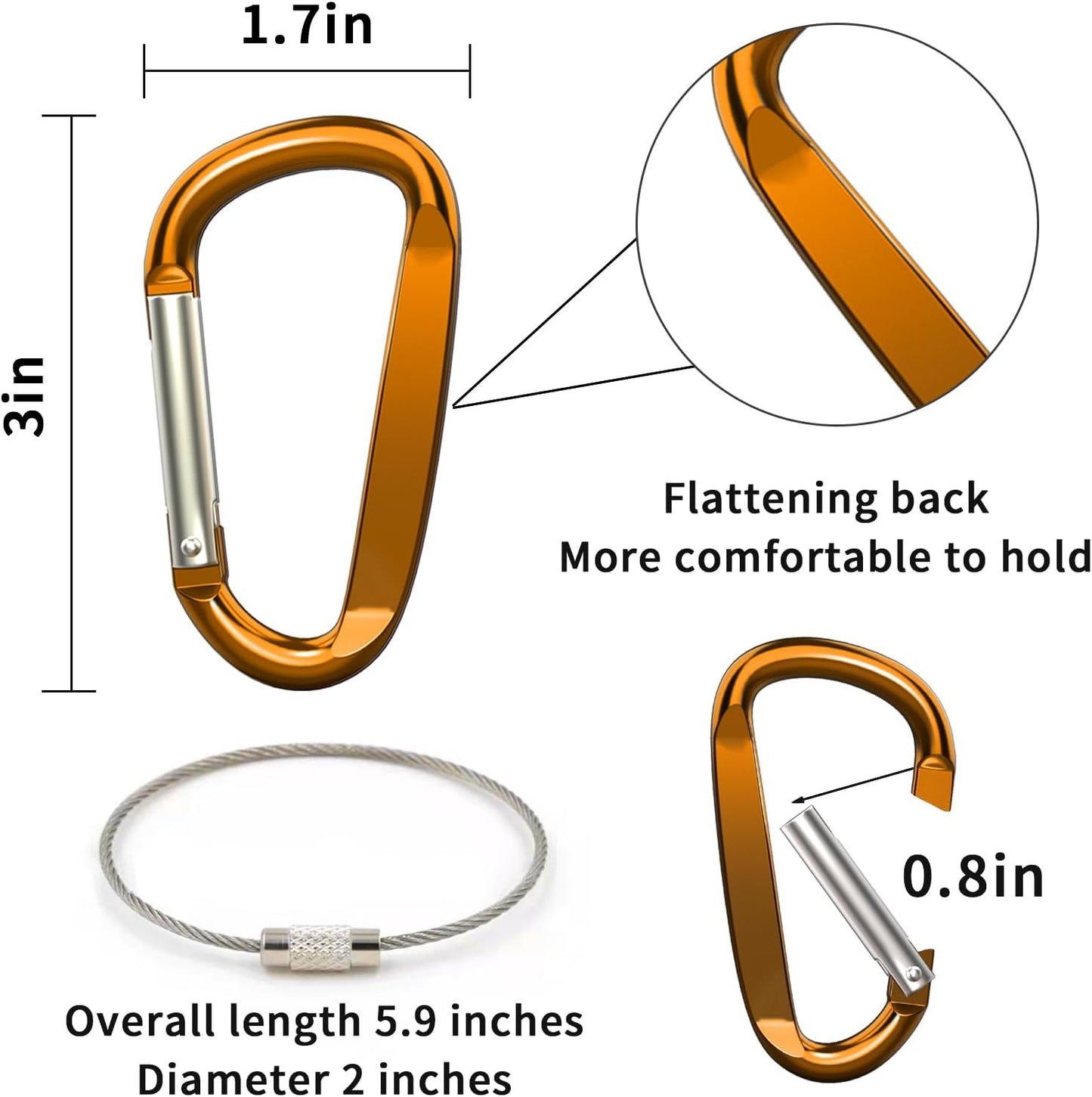 Clips mosquetón aluminio anillo D 12 Pzas