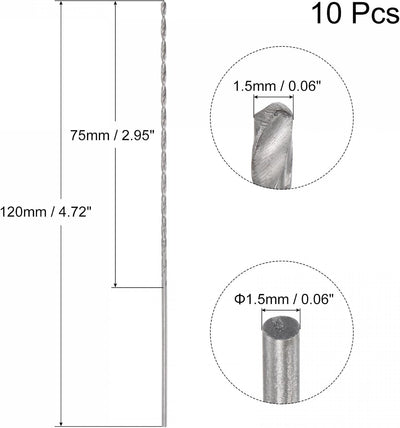 10 Pzas Brocas Twist 0.059pulg Vástago Largo para Aluminio