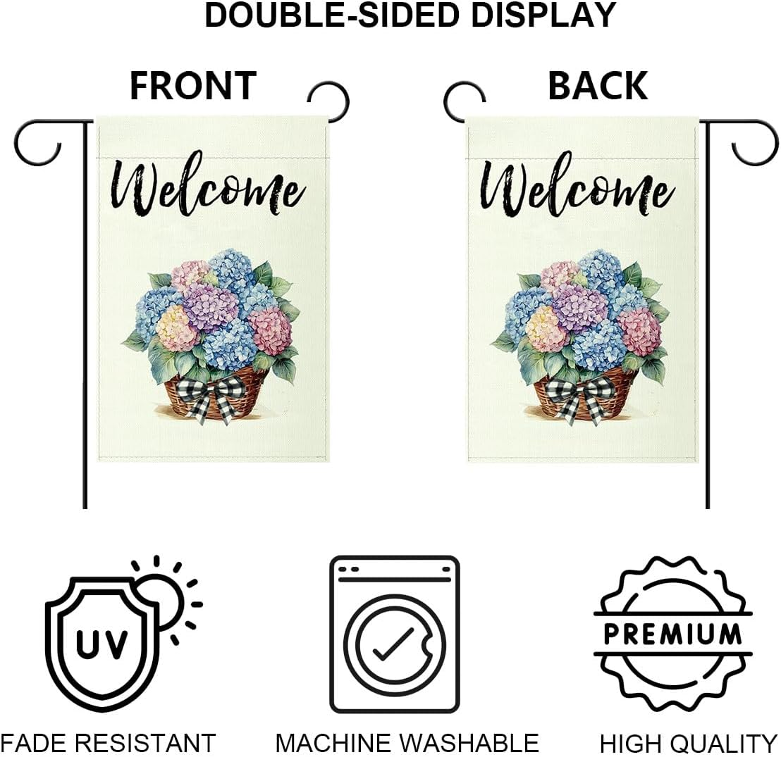 Bandera doble cara primavera verano 12x18pulg hortensias exteriores