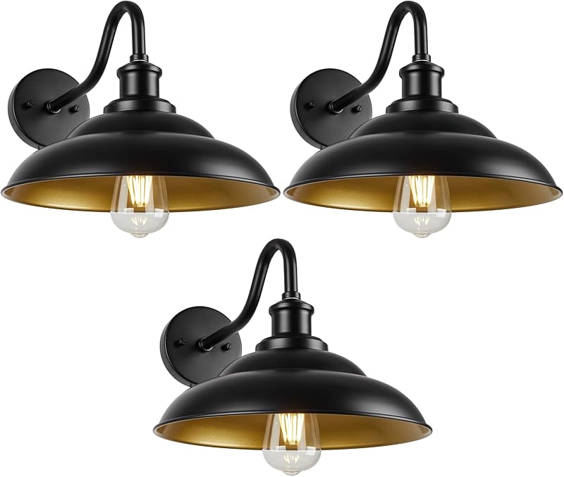 Luz granero exterior 12pulg aplique industrial negro