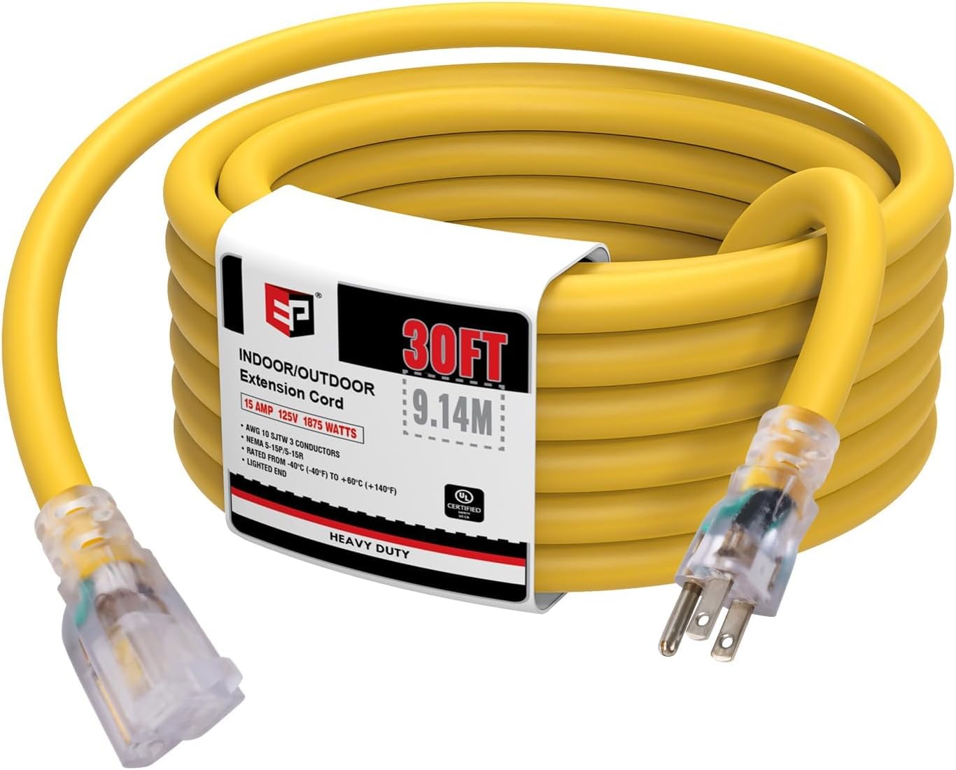 Cable extensión iluminado 30ft SJTW 10/3 con enchufe tierra