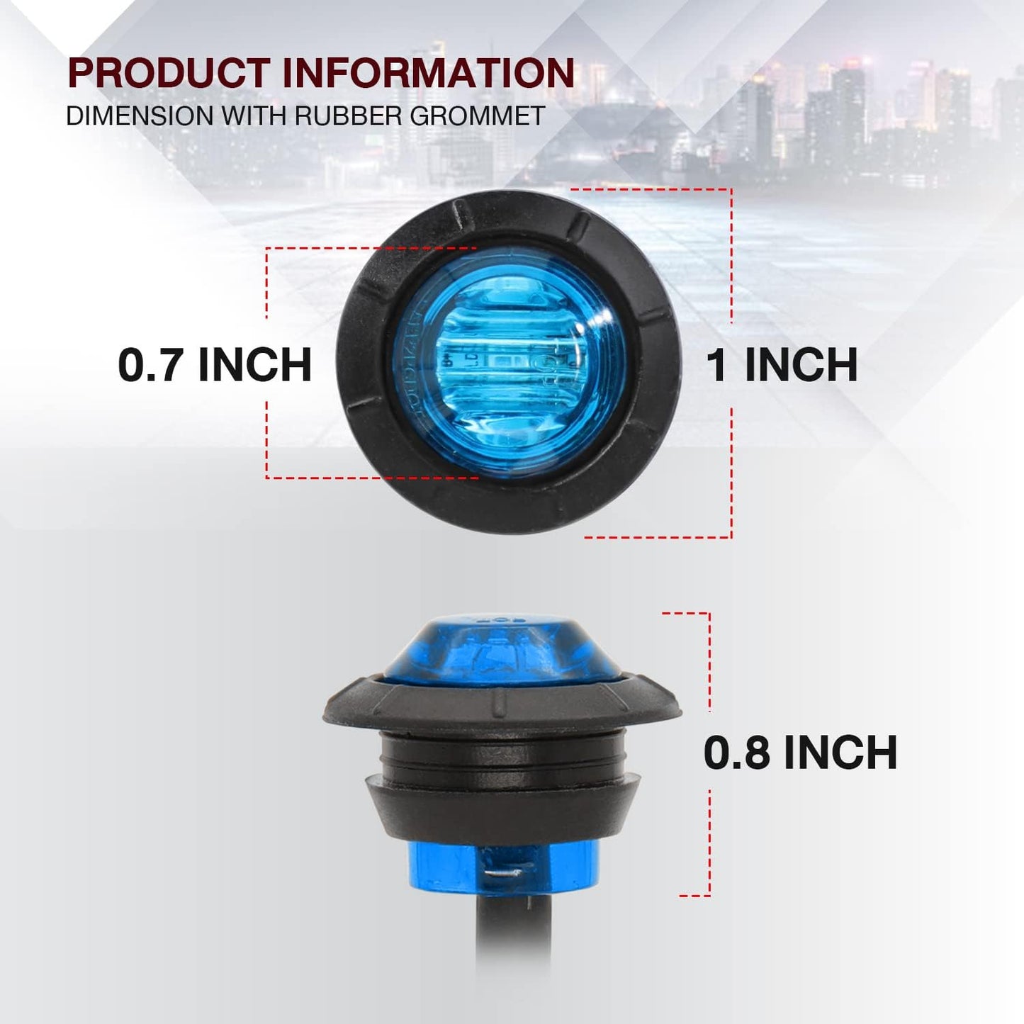 100 Luces Laterales Redondas 3/4" 3 LED 12V Azul