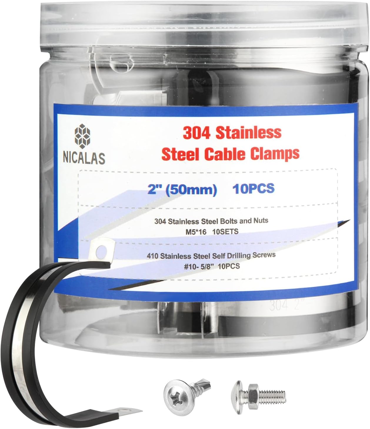 40 Abrazaderas Cable Acero Inox 2pulg Aisladas Goma