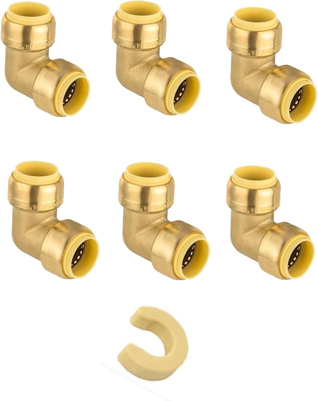 6 Codos 90° 3/4" Latón PEX CPVC Con Clip 1/2"