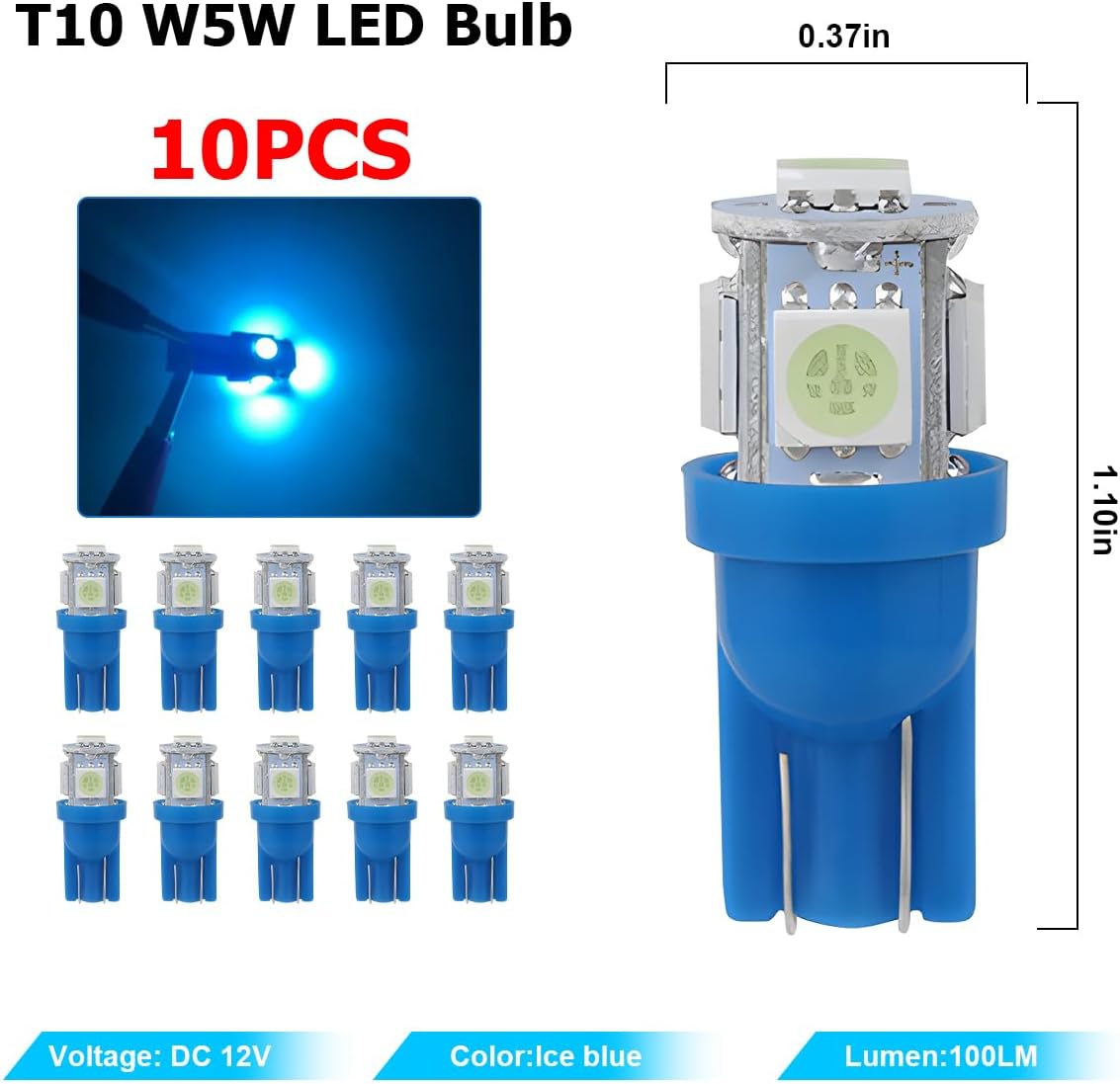 10 Bombillas LED T10 12V 6000K Universal Puerta Mapa
