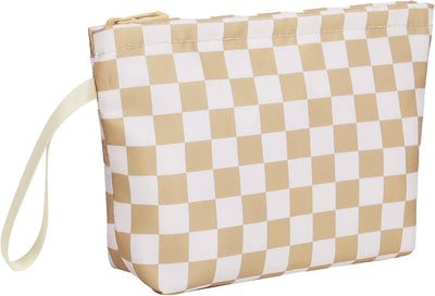 Bolsa maquillaje viaje a cuadros con soporte brochas negra