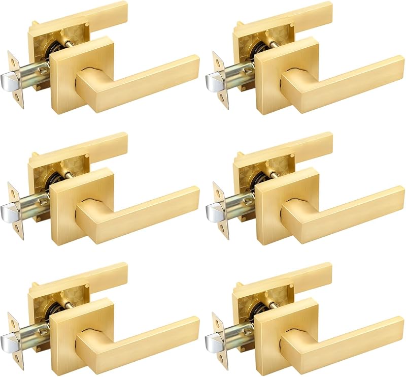 Set 6 manijas puerta sin llave acabado latón satinado