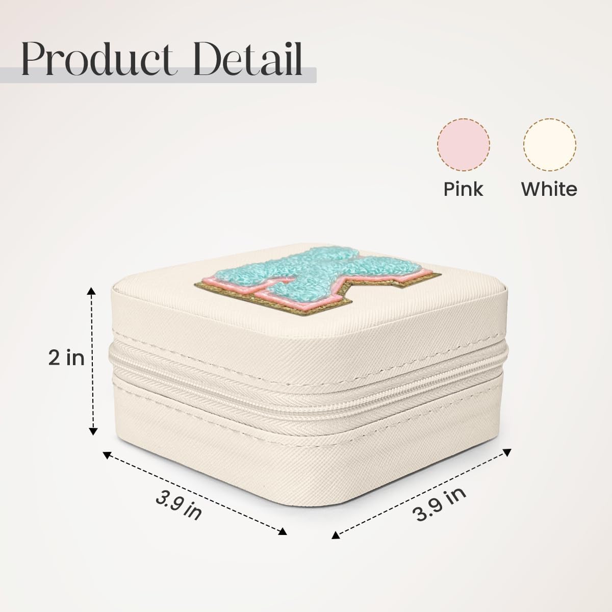 Joyero viaje blanco con inicial K para niñas y mujeres
