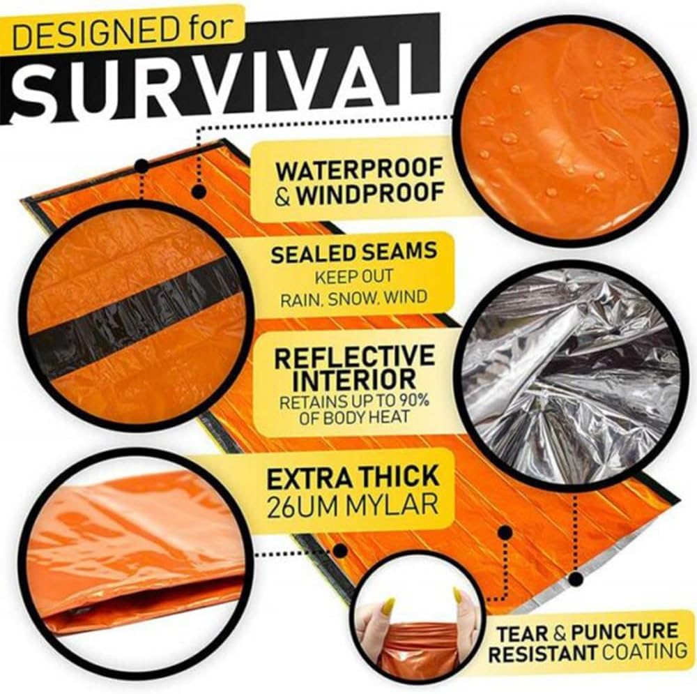 Saco dormir emergencia 84x36pulg impermeable para campamento