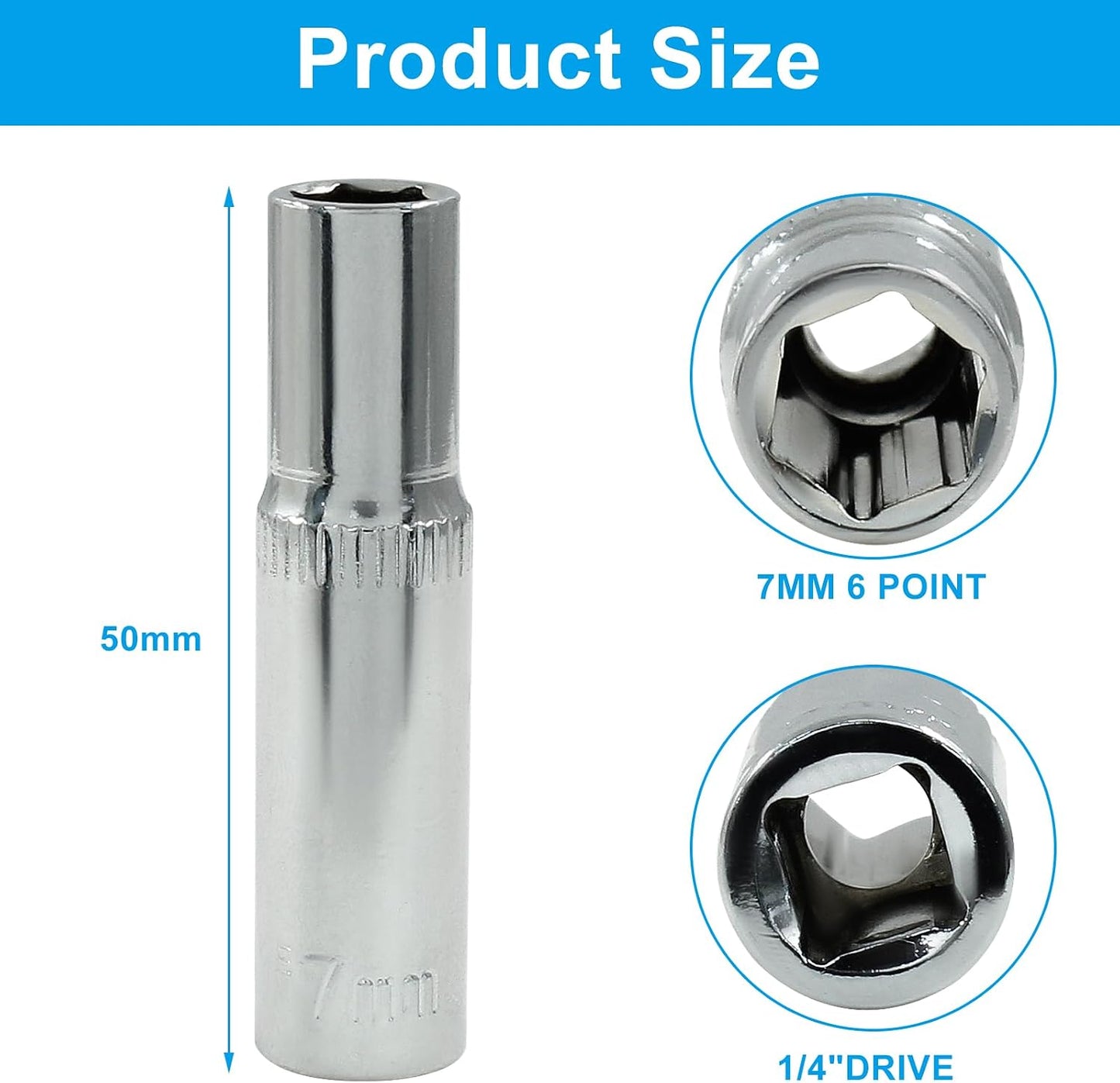 Socket 1/4pulg 0.276pulg 6 Puntos Cr-V 2 Pzas
