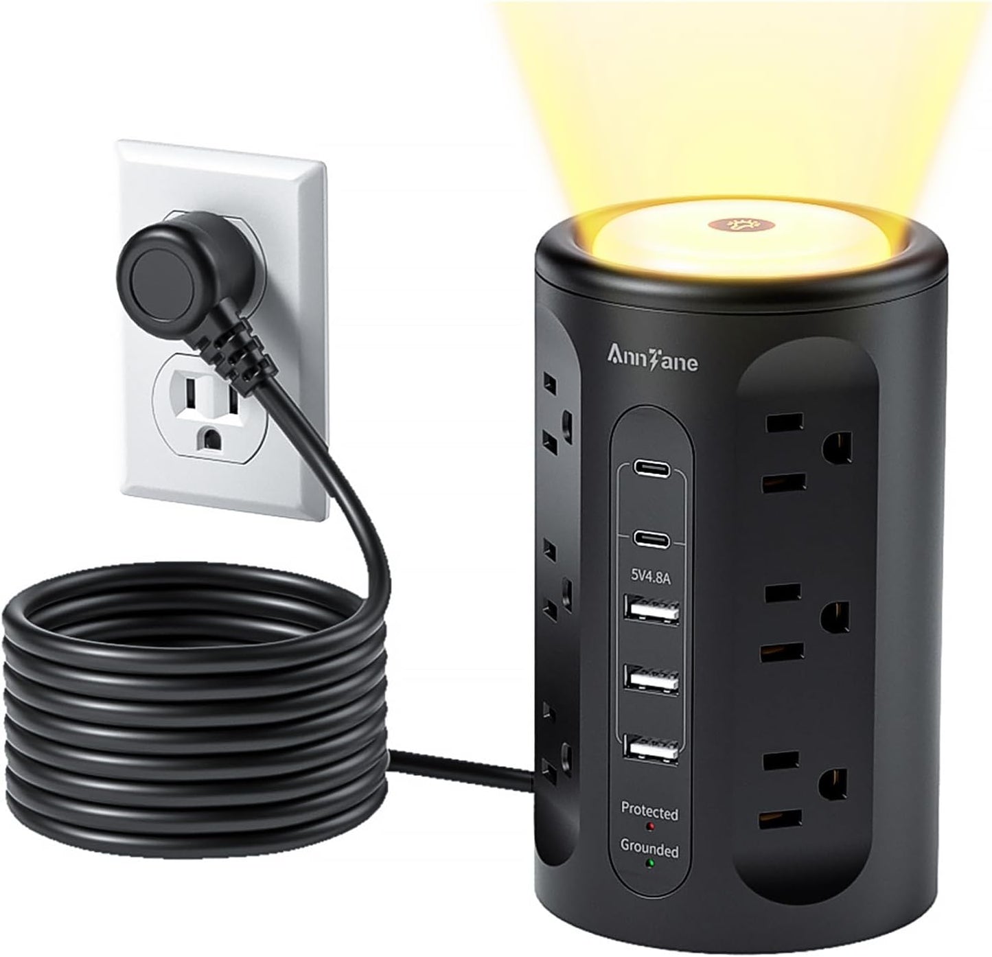 Torre alimentación con luz nocturna USB 10pies