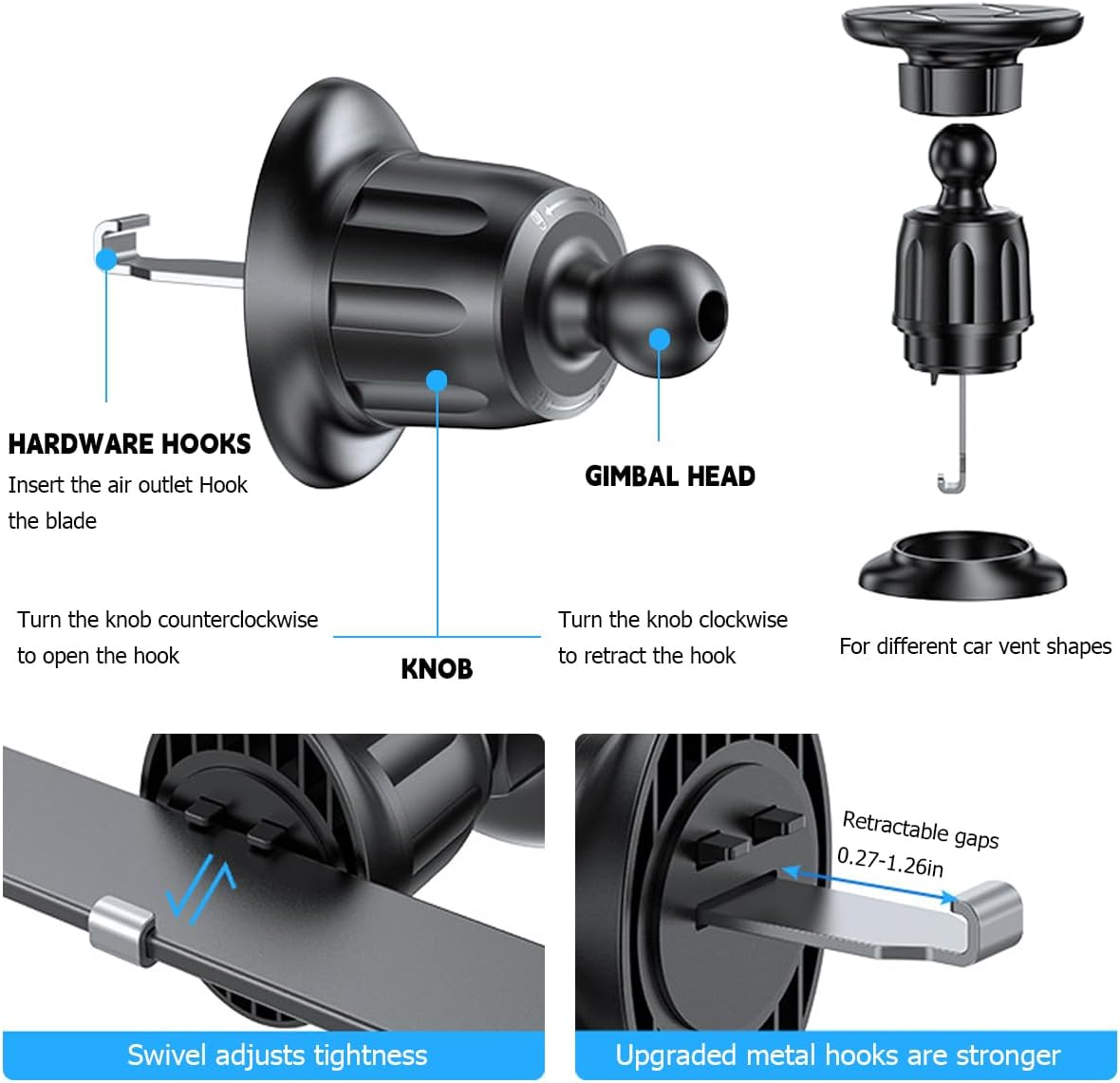 Soporte teléfono automóvil clip metal ventilación aire