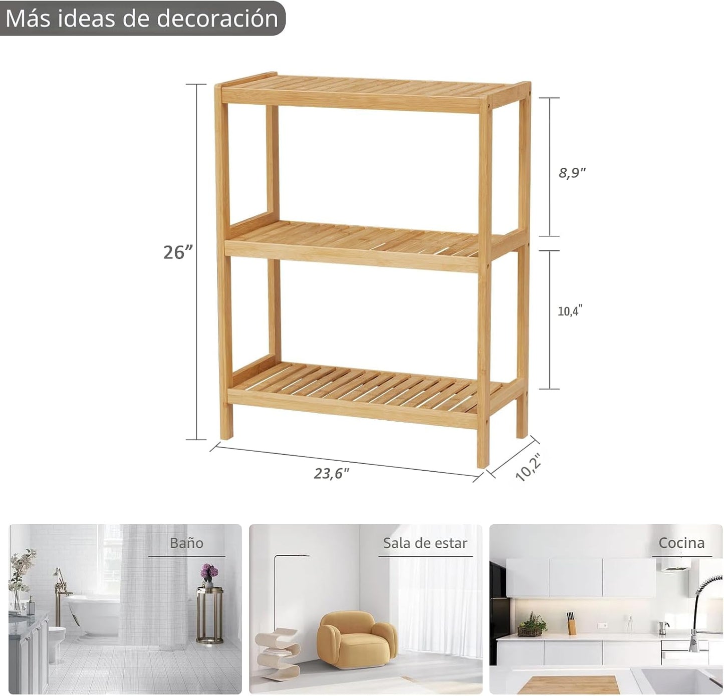Estante bambú soporte almacenamiento 3 niveles baño cocina