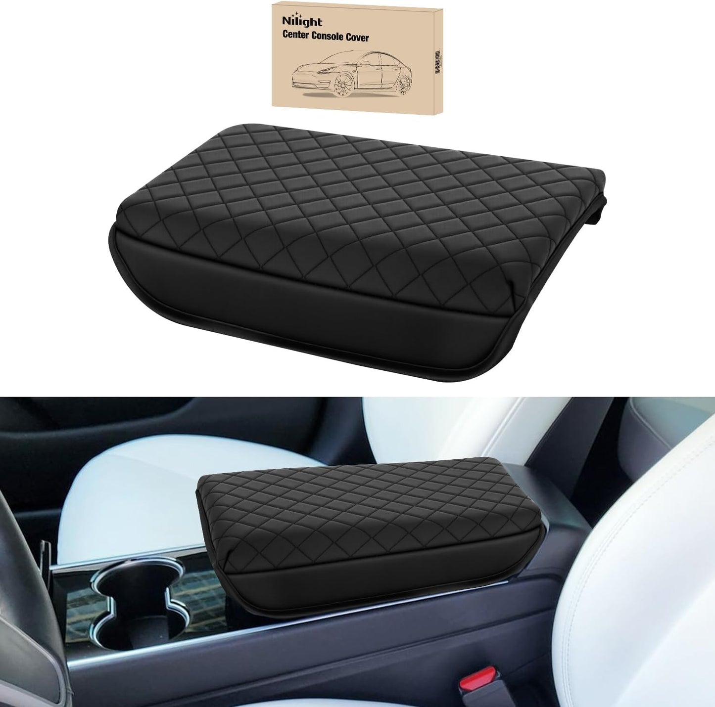 Funda consola central cojín cuero vegano Tesla Model 3 Y