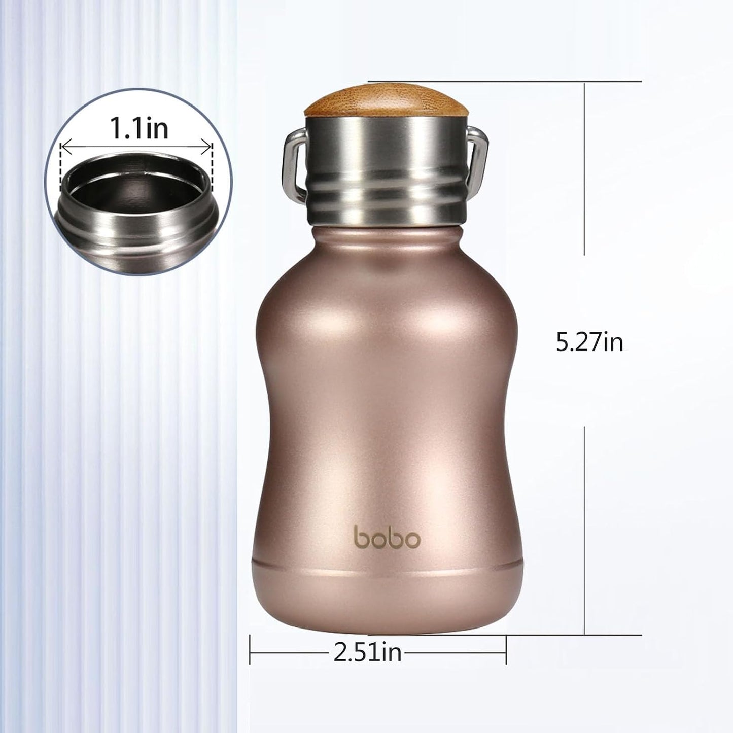 Botella agua acero inox termo tapa bambú para mujer y niños