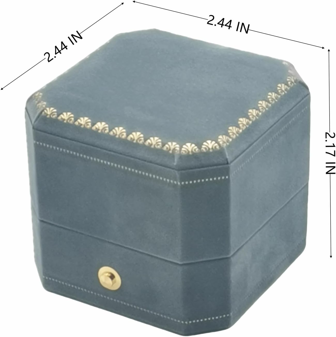Caja anillos terciopelo ranuras octagonal con tapa bisagra