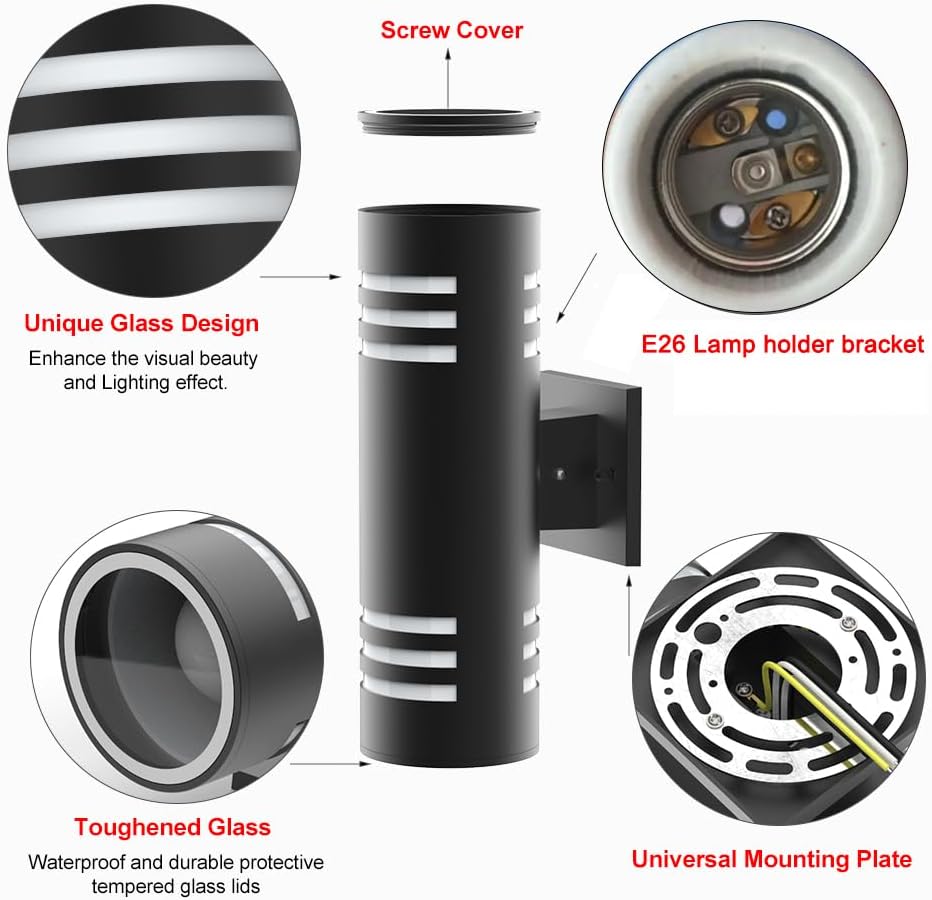 Lámpara pared exterior aluminio E26 moderna negra pack 1