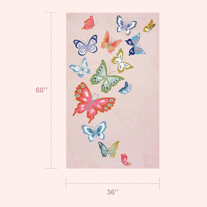 Alfombra antiderrap mariposa 3x5ft para dormitorio niña