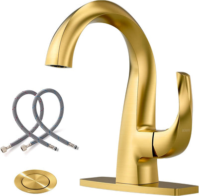 Grifo baño una manija 1 agujero arco alto dorado latón macizo
