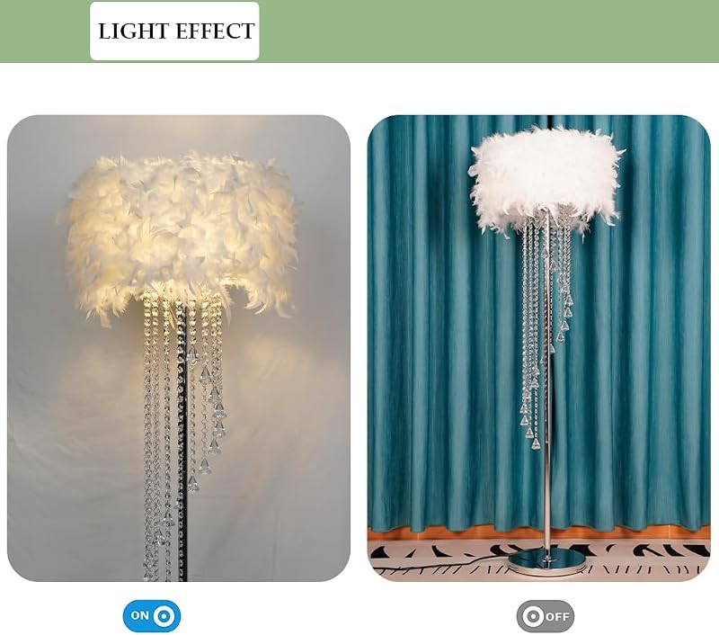 Lámpara de pie moderna con borla de cristal blanco