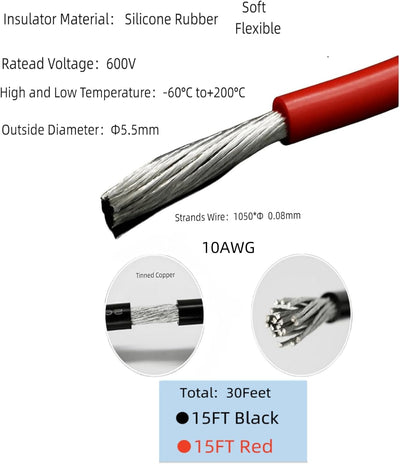 Alambre silicona 10awg 30pies cobre estañado coche