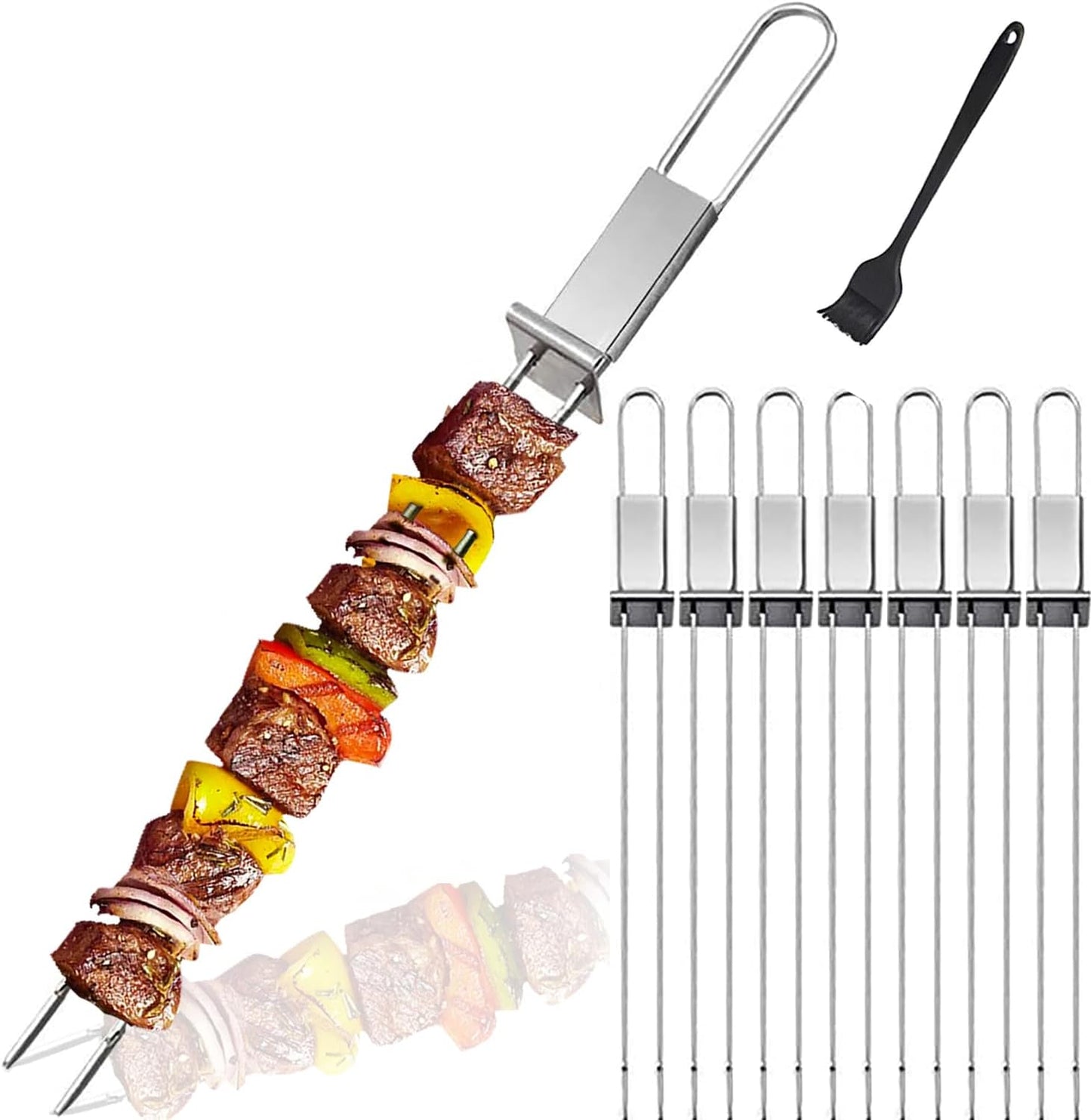 Brochetas Kabob Acero Inox Doble Tenedor 8 Pzas 13pulg
