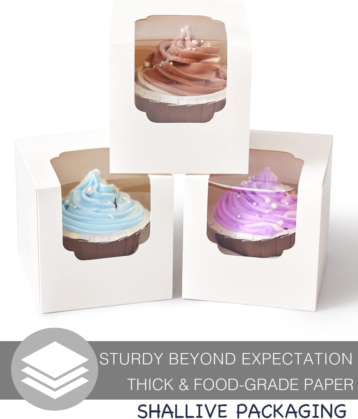 100 Cajas Cupcakes Blancas 3.5" Ventana Premontadas
