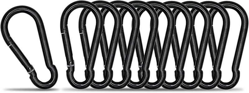 10 Clips Mosquetón Negro 1.57pulg Resistentes Campamento