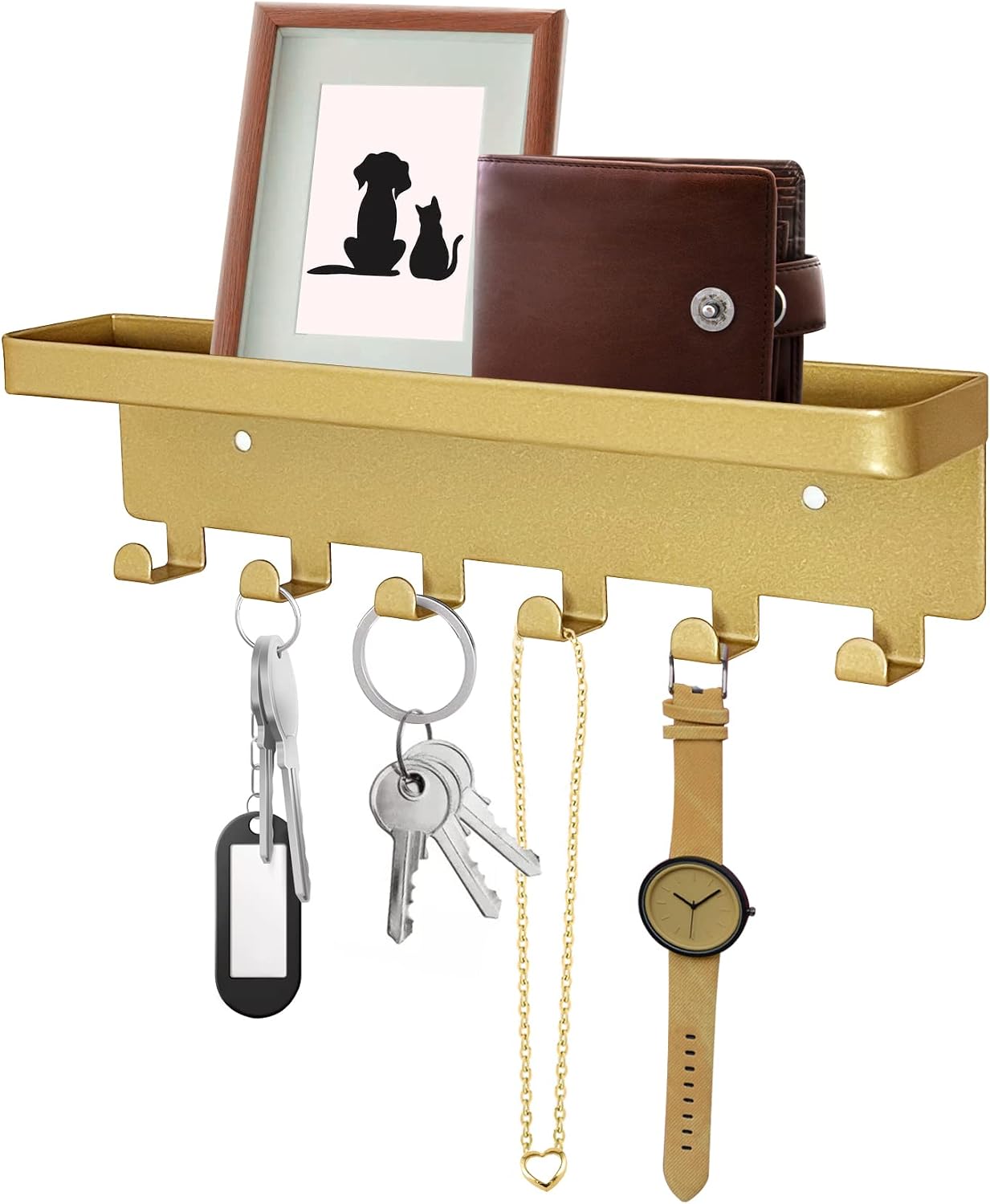 Soporte llaves pared con bandeja 6 ganchos dorado