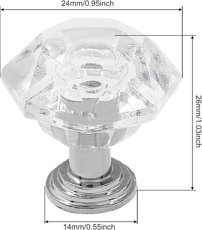 12 Pomos Cristal Forma Diamante para Cajones y Armarios