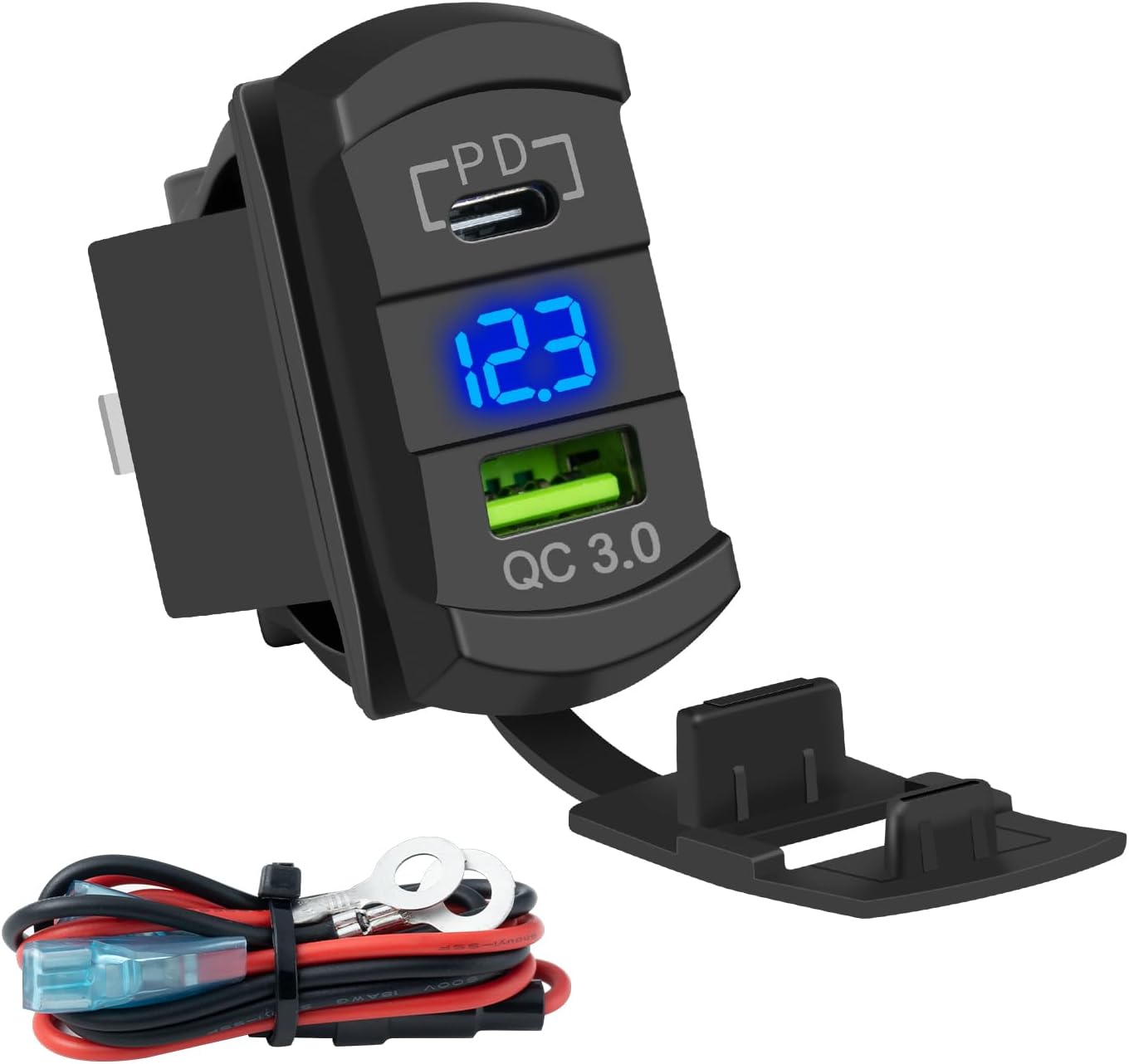 Cargador USB tipo C doble puerto 12-24V coche