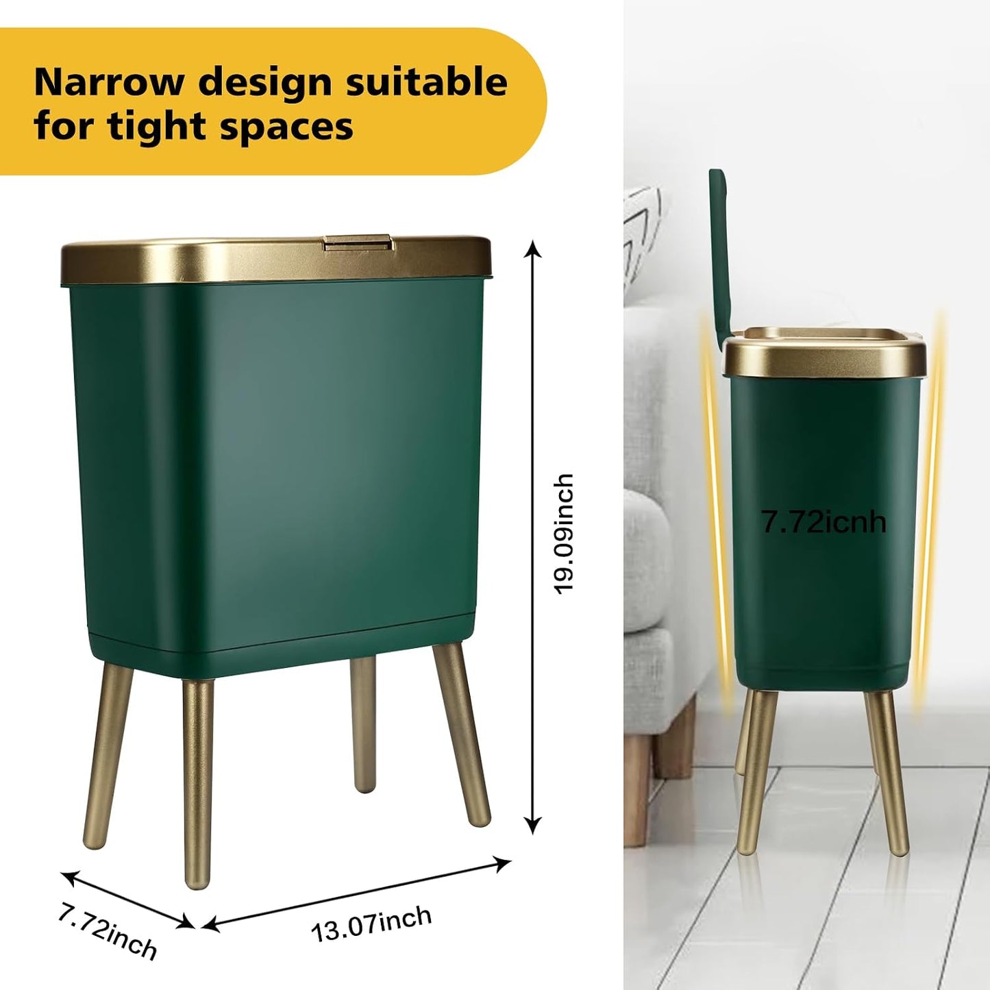 Basurero oficina baño 4gal borde dorado moderno verde