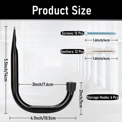 6 Ganchos Almacenamiento Resistentes 4.1" Capacidad 45lb