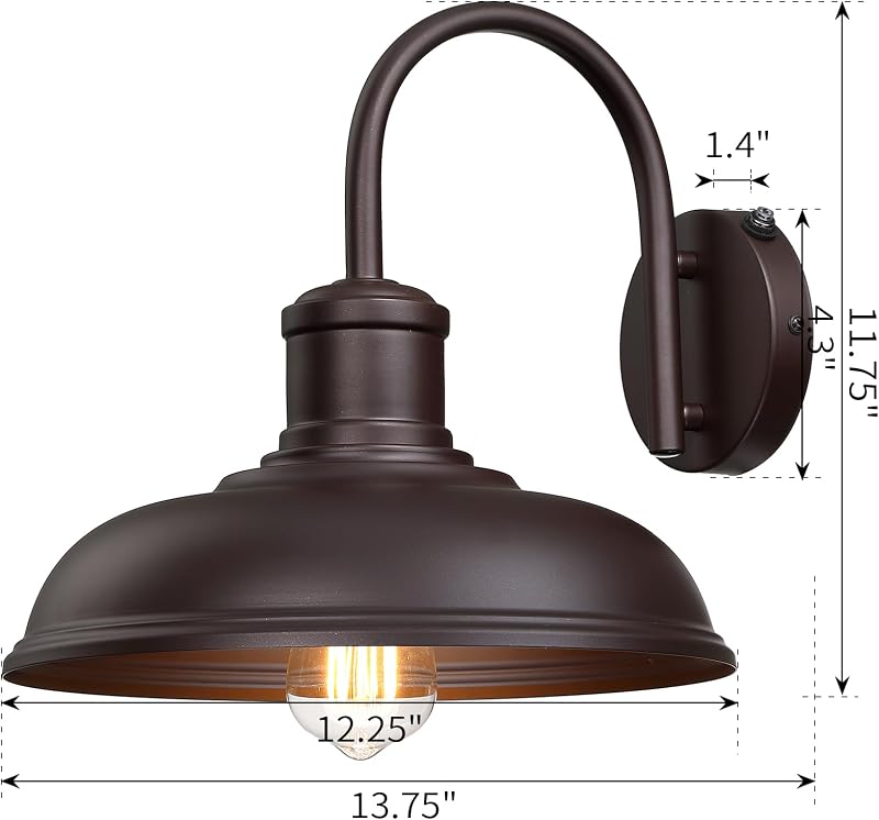 Luz granero gooseneck exterior 12" pack 2 marrón