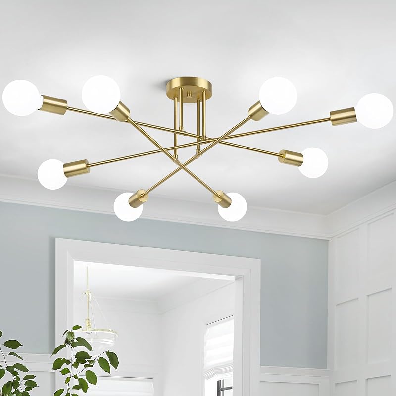 Lámpara Sputnik 8 Luces Dorada E26 para Comedor y Sala
