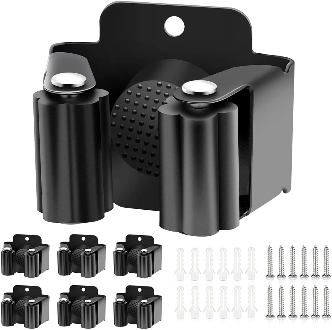 6 Soportes Escoba Acero Inox Estante Herramientas Negro