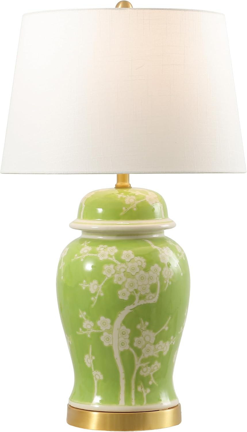 Lámpara mesa LED jarra jengibre cerámica metal verde blanco