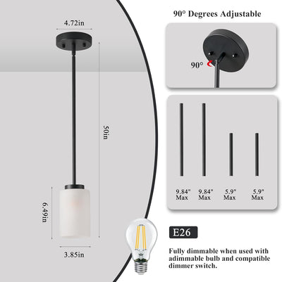 3 Pzas Lámpara Colgante Industrial Vidrio Blanco Opalo Negro