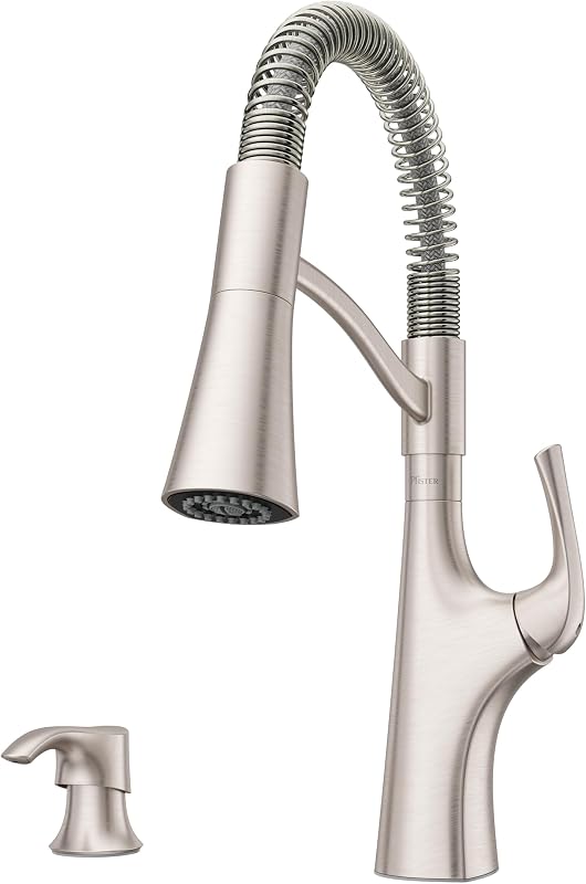 Grifo cocina acero inox con rociador y dispensador jabón NSF