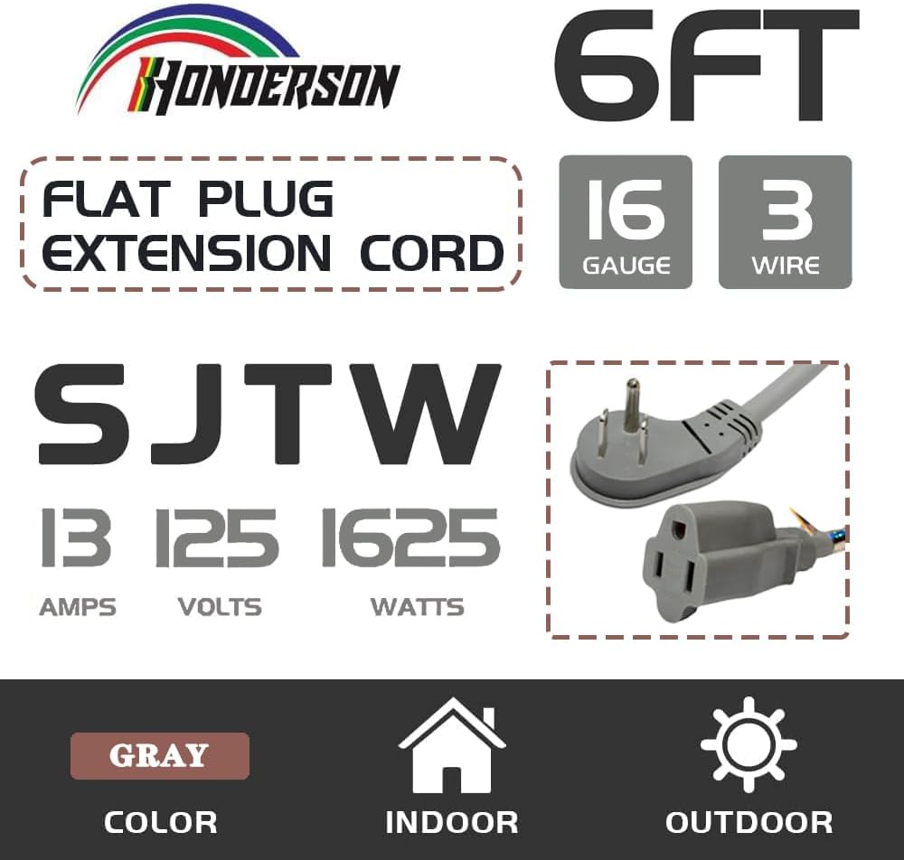 Cable extensión interior 16/3 SJTW 13A 6ft 3 clavijas uso pesado