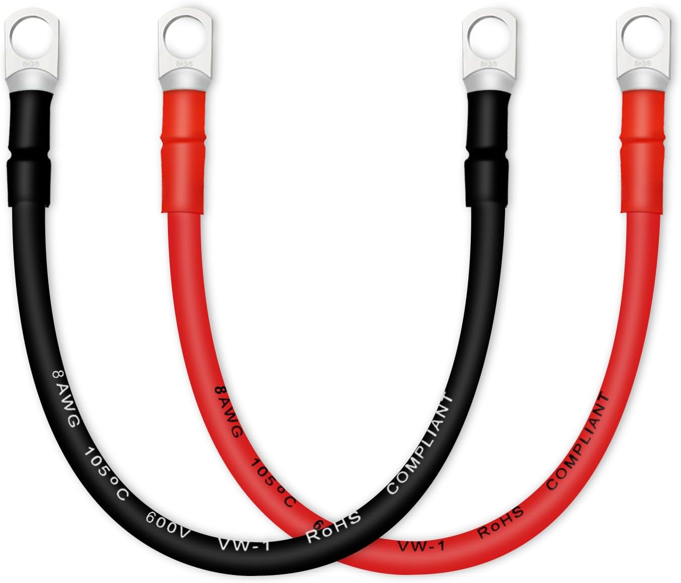 Cable batería 8 AWG con terminales 2 Pzas