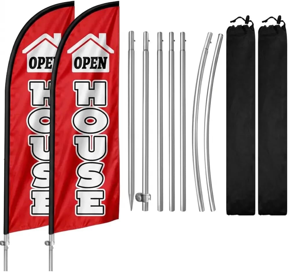 2 Banderas 8ft para Casas Abiertas con Poste Rojo