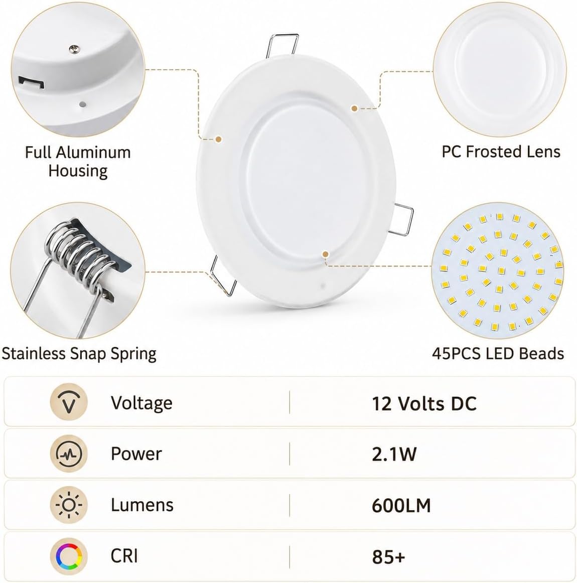 Luz LED empotrada 4.5" 12V para RV barco camping